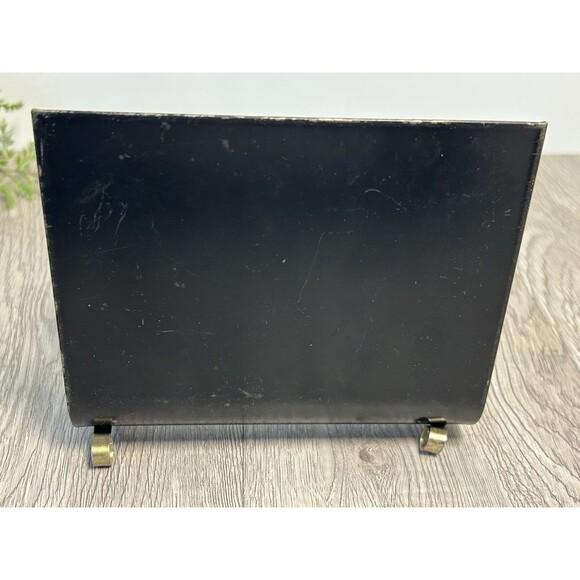 Vintage Black Metal Tole Ware Snack Bridge Trays With Matching Holder Caddy READ - Picture 8 of 8